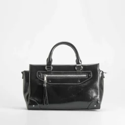 Bolso bandolera con asa brillo negro NYC