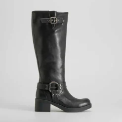 Bota motera tacón negra NYC