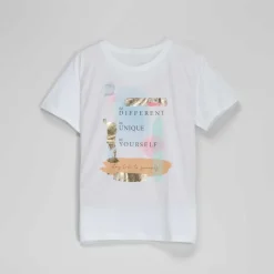 Camiseta corta blanca metalizado de mujer
