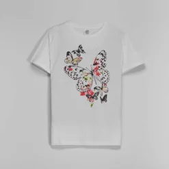 Camiseta manga corta mariposa y strass mujer
