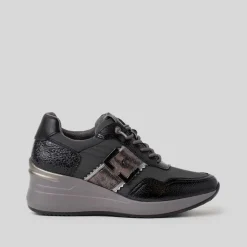 Deportiva casual cuña animal negra MYSOFT