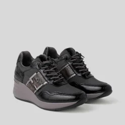 Deportiva casual cuña animal negra MYSOFT