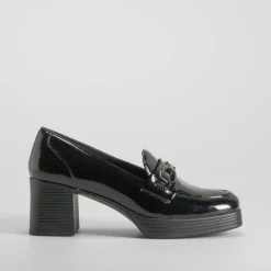 Mocasín tacón plataforma charol negro PICCOLA PIU