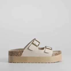 Sandalia bio plataforma dos hebillas beige NYC