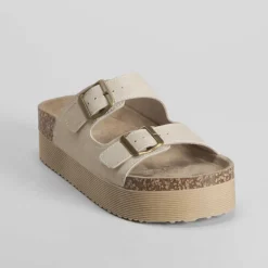 Sandalia bio plataforma dos hebillas beige NYC