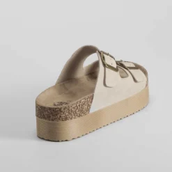 Sandalia bio plataforma dos hebillas beige NYC