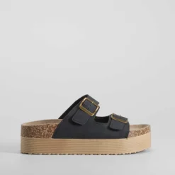 Sandalia bio plataforma rayada negra NYC
