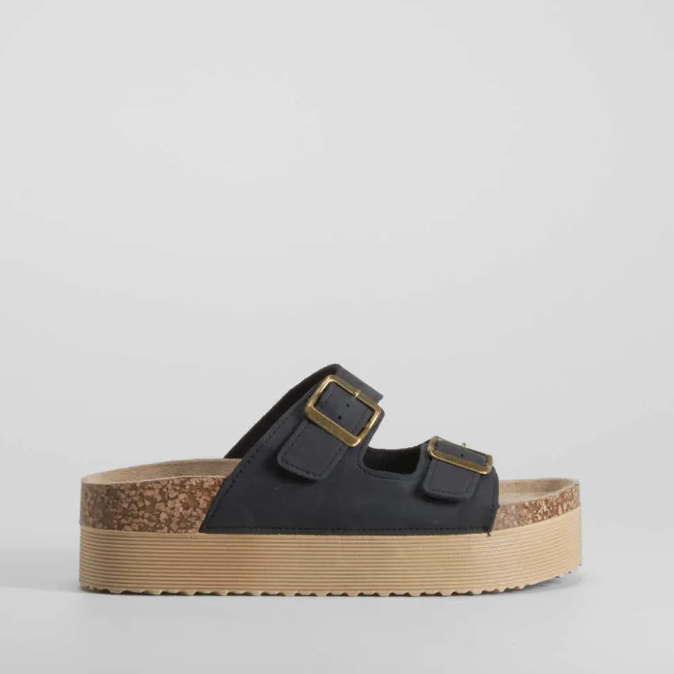 Sandalia bio plataforma rayada negra NYC