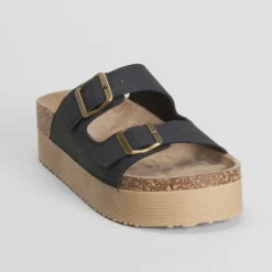 Sandalia bio plataforma rayada negra NYC