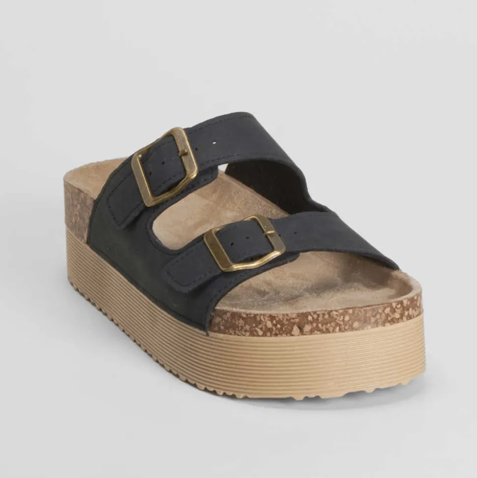Sandalia bio plataforma rayada negra NYC