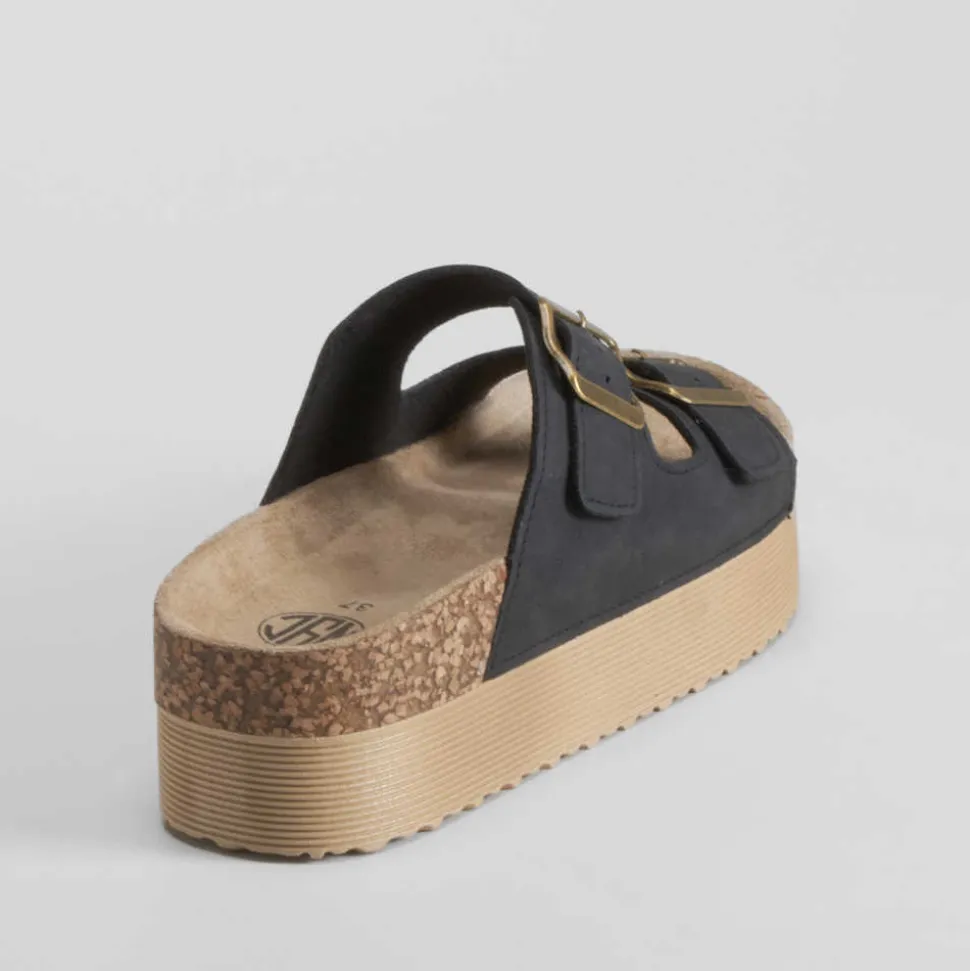 Sandalia bio plataforma rayada negra NYC