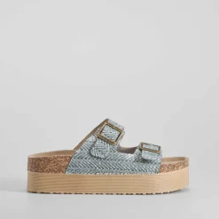 Sandalia bio plataforma rallada azul NYC