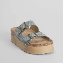 Sandalia bio plataforma rallada azul NYC
