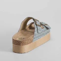 Sandalia bio plataforma rallada azul NYC