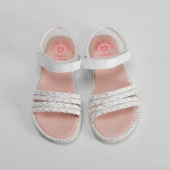 Sandalia con brillo de yute y piel blanca PABLOSKY