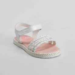 Sandalia con brillo de yute y piel blanca PABLOSKY