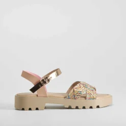 Sandalia cruzada con rafia color rosa OH GIRL