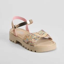 Sandalia cruzada con rafia color rosa OH GIRL