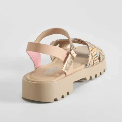 Sandalia cruzada con rafia color rosa OH GIRL