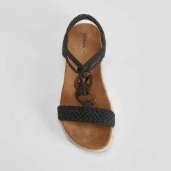 Sandalia cuña aros madera negra SENDA ROAD