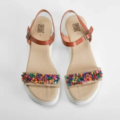 Sandalia cuña de piel abalorios multicolor OH GIRL