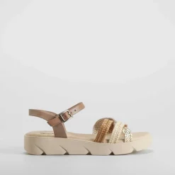 Sandalia cuña de piel beige OH GIRL