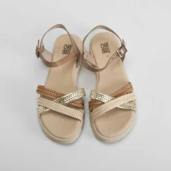 Sandalia cuña de piel beige OH GIRL