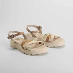 Sandalia cuña de piel beige OH GIRL