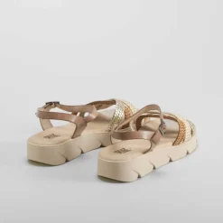 Sandalia cuña de piel beige OH GIRL