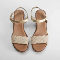 Sandalia de cuña de piel beige FOSCO