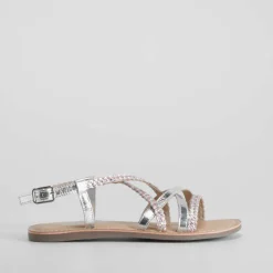 Sandalia de piel cruce trenzada plata OH GIRL