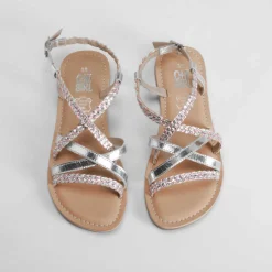 Sandalia de piel cruce trenzada plata OH GIRL