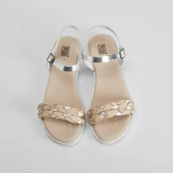 Sandalia de piel pala trenzada plata OH GIRL