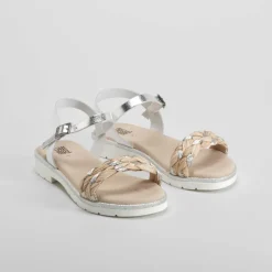 Sandalia de piel pala trenzada plata OH GIRL