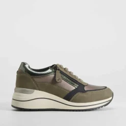 Sneaker cuña elástico verde COMFEET