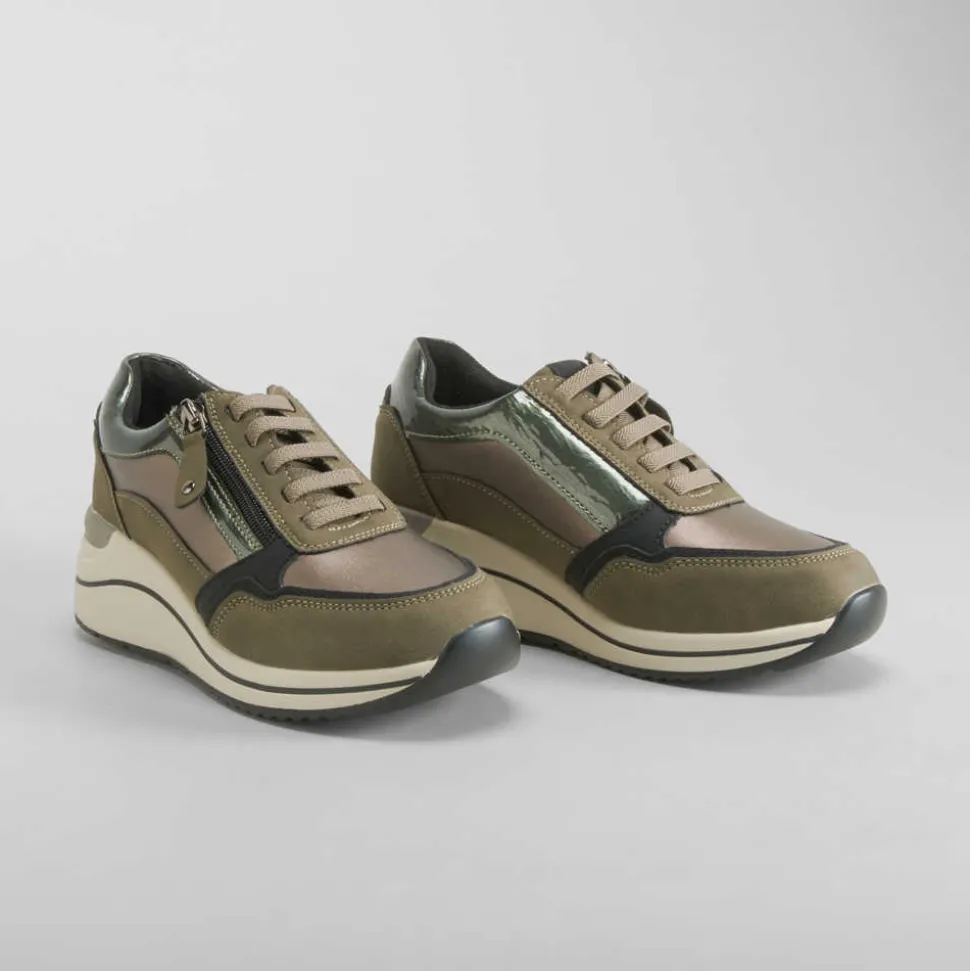 Sneaker cuña elástico verde COMFEET