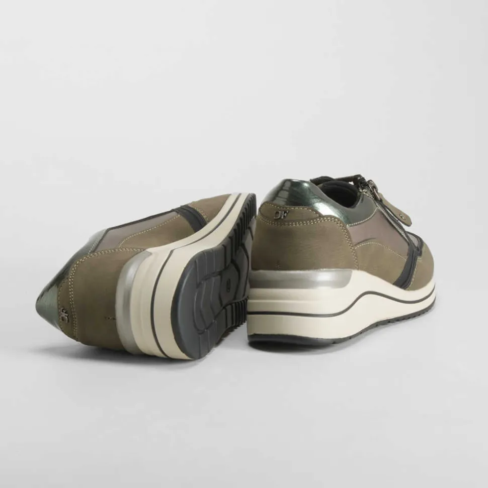 Sneaker cuña elástico verde COMFEET