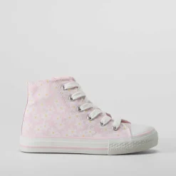 Zapatilla alta de lona margaritas rosa OH GIRL