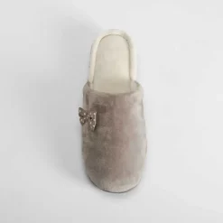Zapatilla casa lazo y topos taupe OLYNE