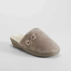 Zapatilla casa lazo y topos taupe OLYNE