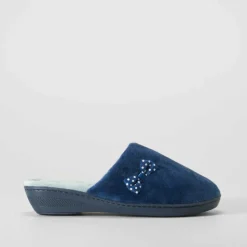 Zapatilla casa lazo y topos azul OLYNE