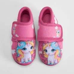 Zapatilla cerrada velcro unicornio bebé rosa OLYNE