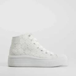 Zapatilla lona alta plataforma floral blanca NYC