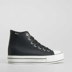 Zapatilla lona alta plataforma negra NYC